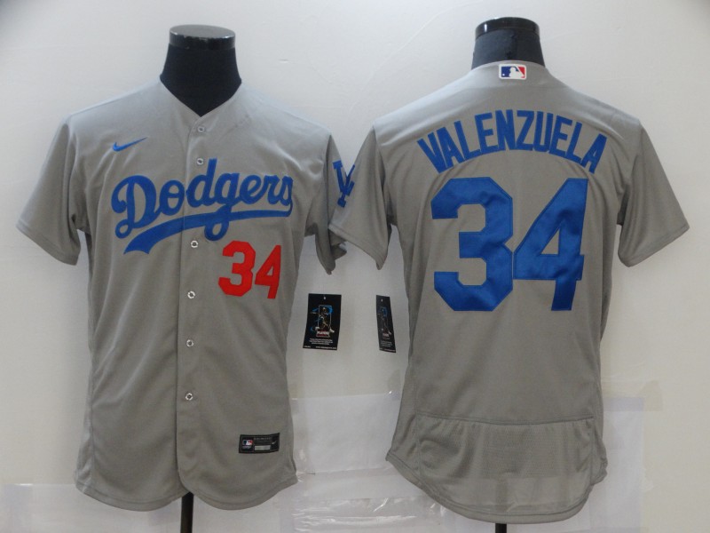 Men's Los Angeles Dodgers #34 Toro Valenzuela Grey Flex Base Sttiched Jersey